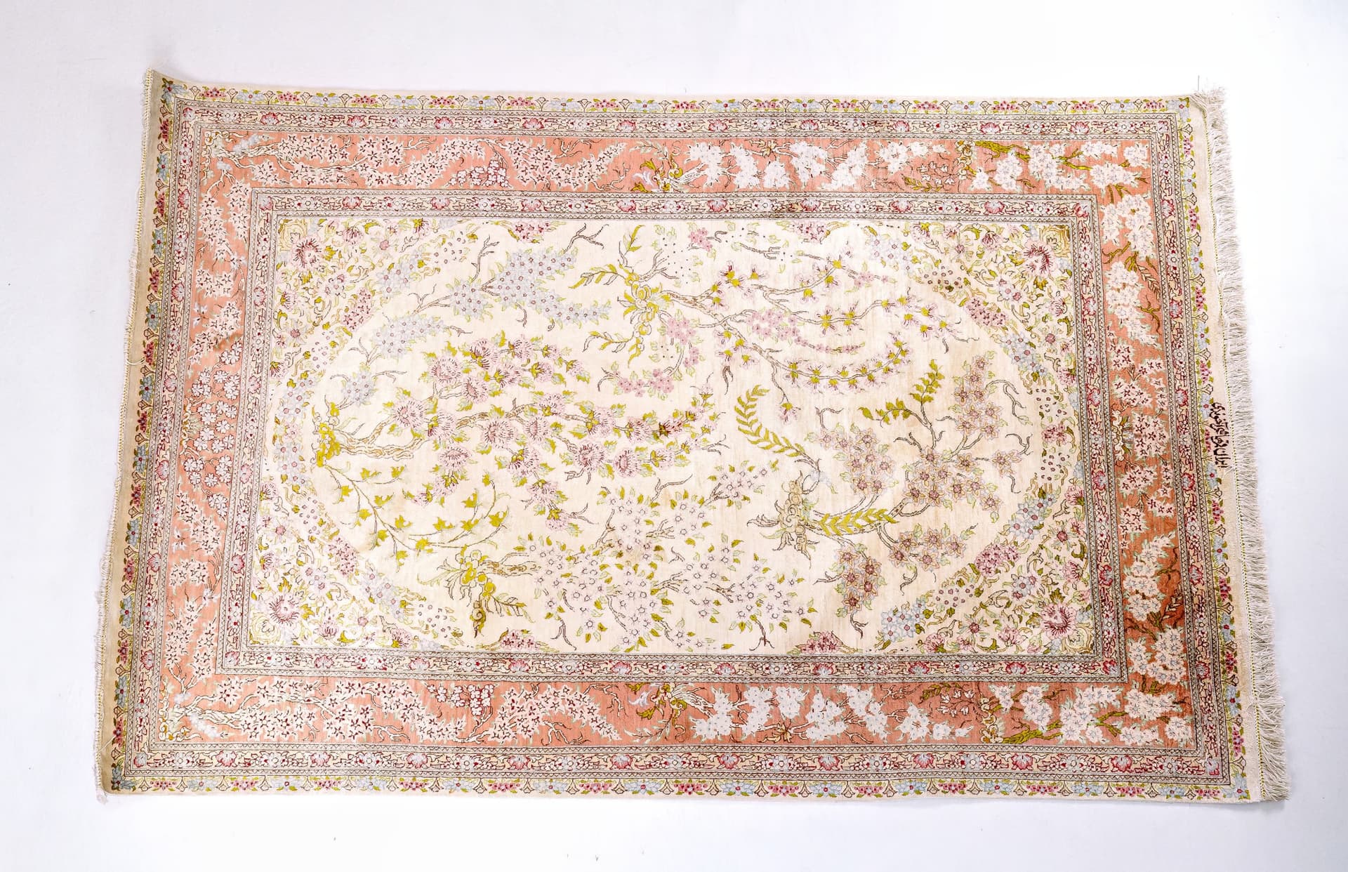 Signed Pure Silk Persian Qum — Tree of Life — photograph 1