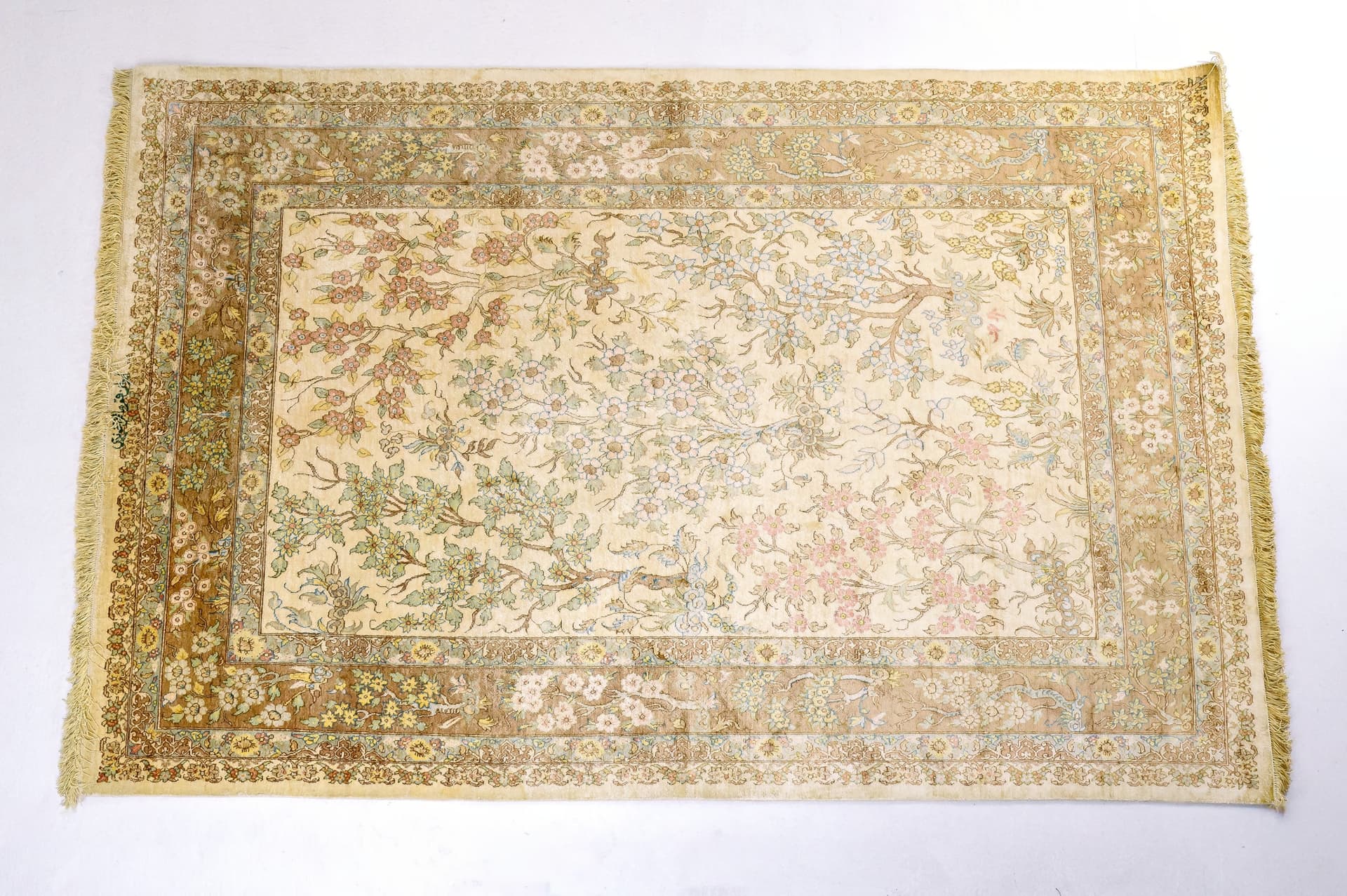 Signed Pure Silk Persian Qum — Tree of Life — photograph