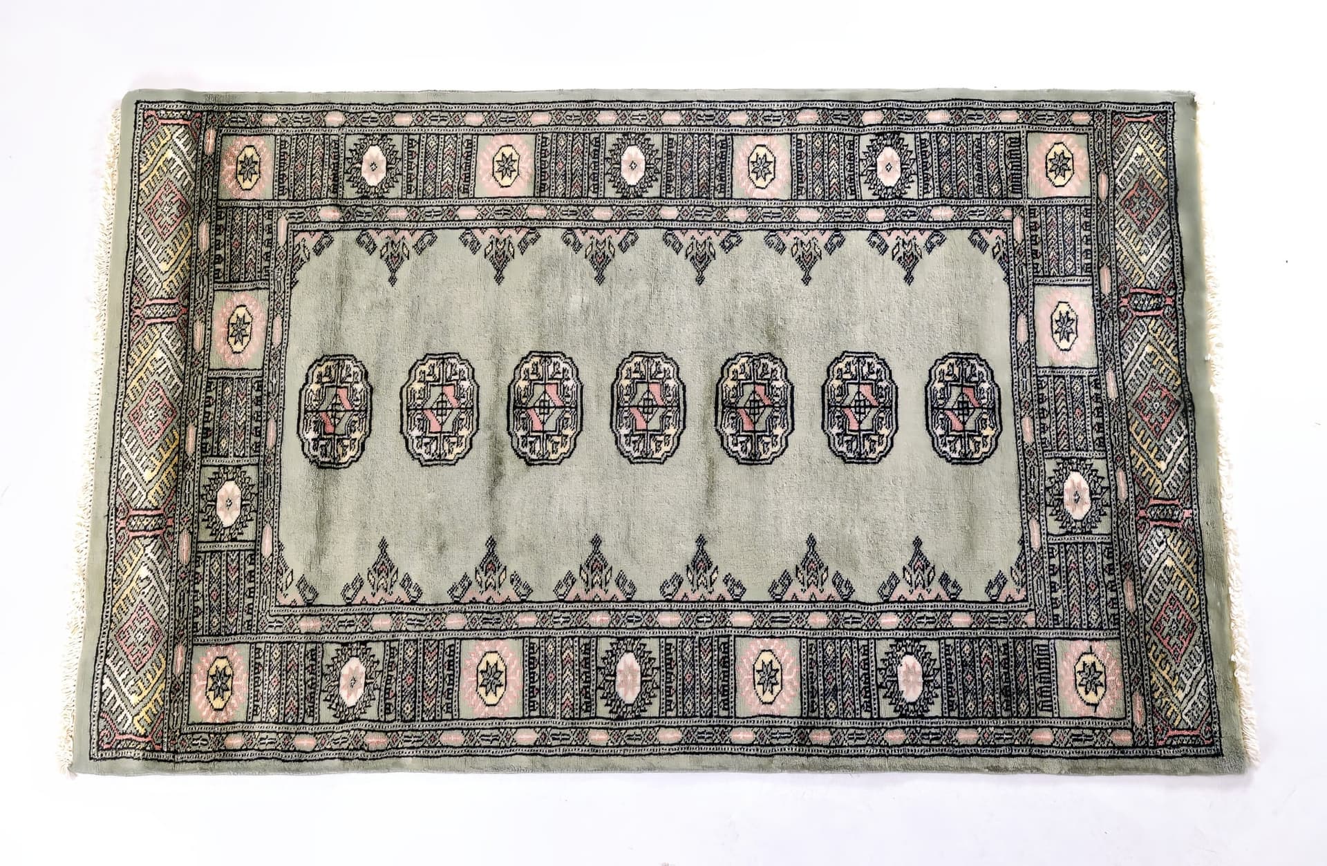 Pakistani Hand-Knotted Sage Green Bukhara — photograph