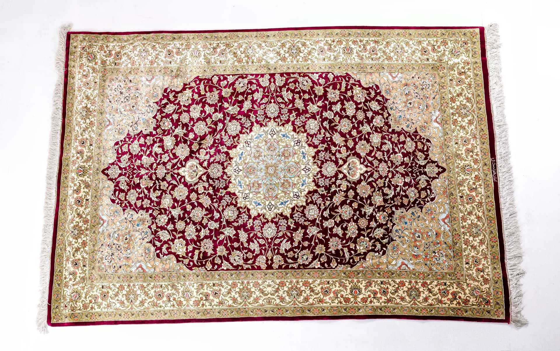 Signed Pure Silk Persian Qum — Master Weave — photograph